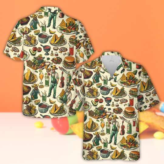 Discover Mexican Food Cinco De Mayo Hawaiian Shirt, Mexico Celebration Button Up Shirt, Fiesta Squad Shirt, Mexican Festival Shirt, Taco Lover Gift