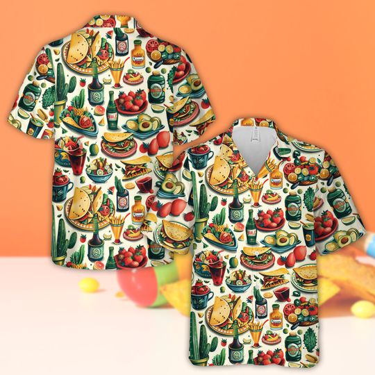 Mexican Food Cinco De Mayo Hawaiian Shirt, Mexico Celebration Button Up Shirt, Fiesta Squad Shirt, Mexican Festival Shirt, Taco Lover Gift