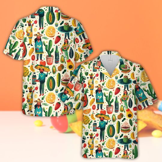 Mexican Food Cinco De Mayo Hawaiian Shirt, Mexico Celebration Button Up Shirt, Fiesta Squad Shirt, Mexican Festival Shirt, Taco Lover Gift