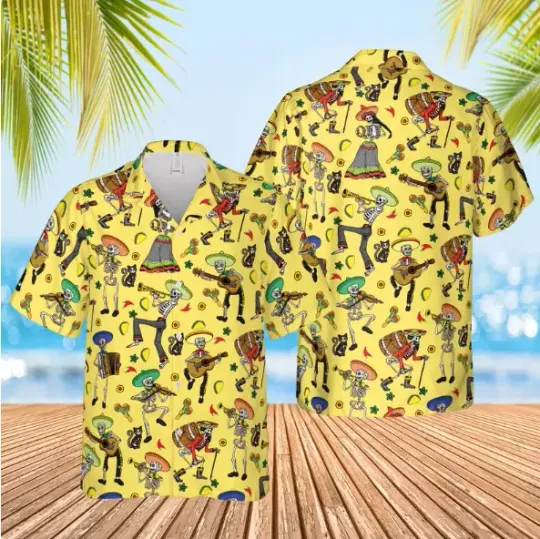 Cinco De Mayo Skeleton Guitar 3D HAWAII SHIRT HALLOWEEN GIFT CHRISTMAS GIFT
