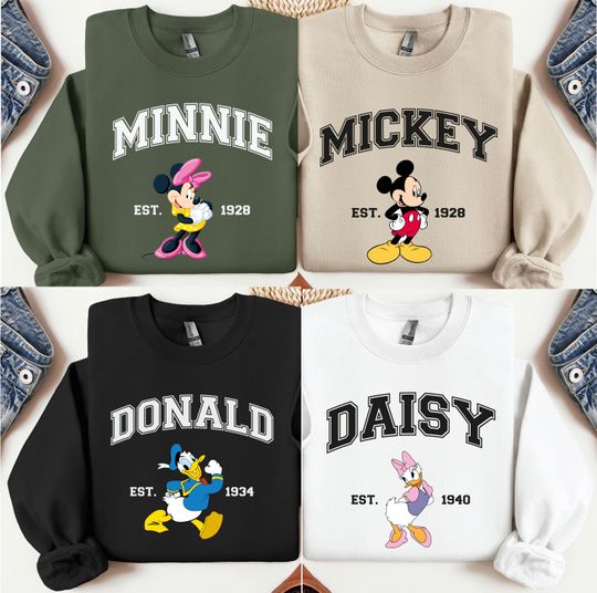 Discover Disney Character Vintage Mickey And Friends Sweatshirt, Mickey Minnie Goofy Pluto Daisy Donald Friends Matching Gift Classic Disney Sweater