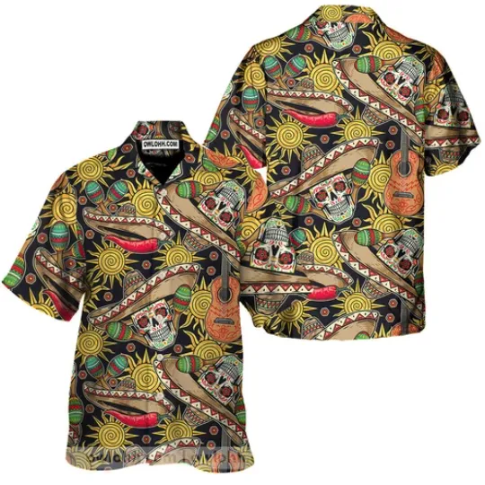 Cinco de Mayo Skull Chest Pocket Short Sleeve Casual Shirt For Men and Women
