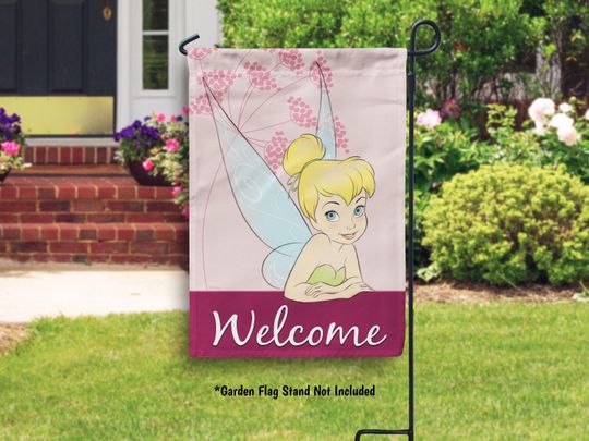 Tinker Bell Spring Garden Flag, Spring Outdoor Peter Pan Decor, Disney Tinkerbell Welcome Flag, Garden Fairy Spring Flag Decor for Yard