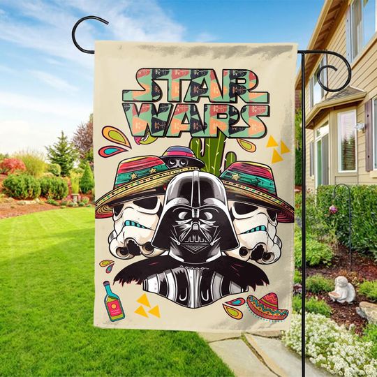 Star Wars Darth Vader Stormtrooper Custom Cinco de Mayo Garden Flag, Happy Mexican Fiesta,Hollywood Studios Galaxy's Edge Family Flag