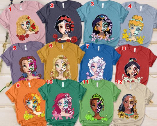Discover Halloween Disney Princess Skull Shirt, Dia De Los Muertos Princess Shirt, Mexican Halloween Shirt, Halloween Princess Matching Shirt