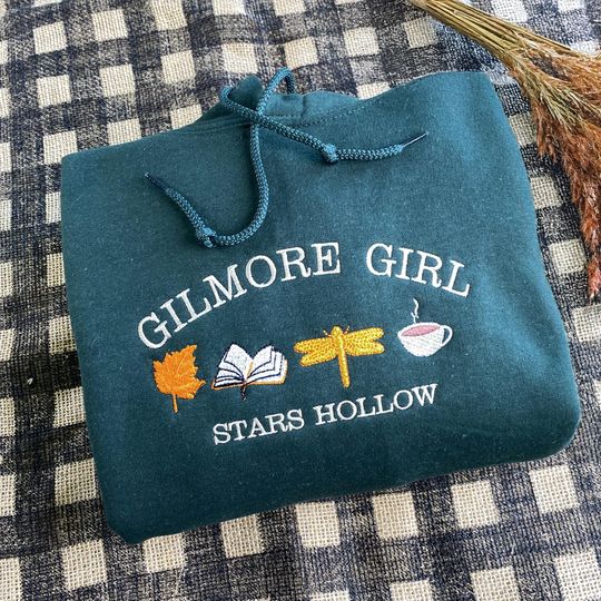 Embroidered Stars Hallow Sweatshirt | Gilmore Girl Hoodie | Fall Embroidery Sweatshirt | Personalized Fall Leaf Book Coffee and Dragonfly