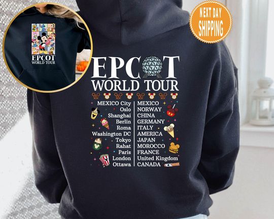 Epcot World Tour Front and Back Hoodie, Disney Retro Epcot Sweatshirt, Mickey And Friends Sweatshirt, Family Trip Toddler or Youth Sweater