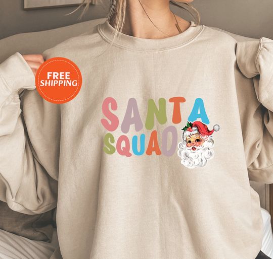 Discover Santa Squad Friends Sweatshirt For Christmas, Santa Fans Sweatshirt For Christmas Season, Santa Elf Helper Shirt, Unisex Apparel