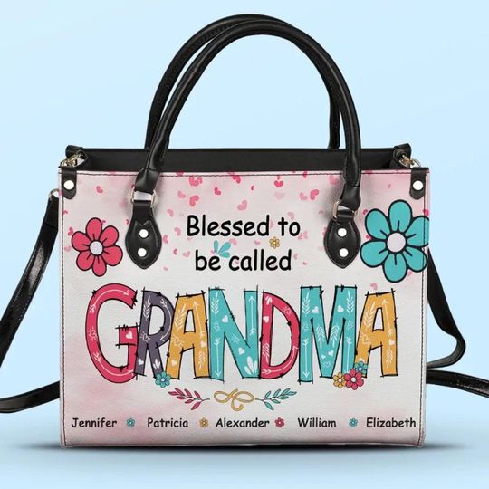Discover Blessed To Be Called Abuela - Family Personalized Custom Leather Handbag - Gift For Mom, Grandma