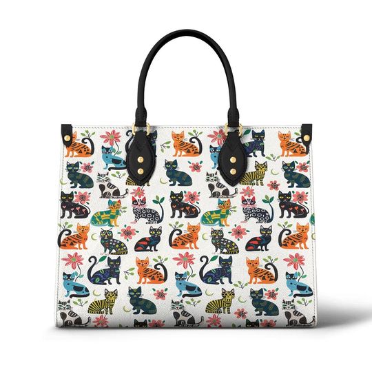 Discover Leather Handbag Cat Playful Paws