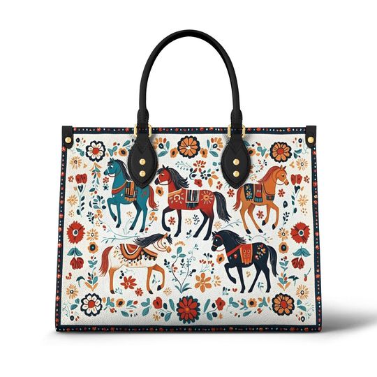Discover Leather Handbag Floral Horses