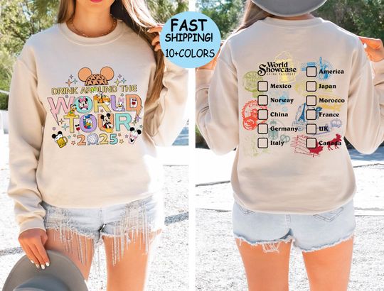 Epcot World Tour 2025 Sweatshirt, Drink Around The World Tour, Mickey And Friends Drinking Team shirt, Disney Epcot Family Trip Hoodie(2025)