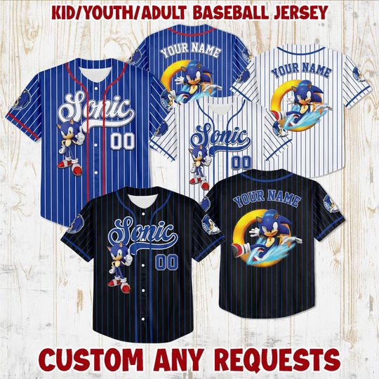 Custom Sonic Jersey Baseball, Personalized Sonic Game Day Kid Adult Jersey Baseball, Gift For Baseball Fan, Sonic Jersey Matching Gift