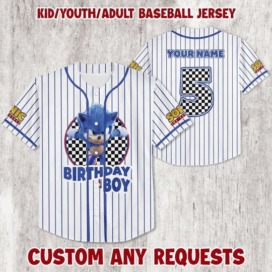 Personalized Sonic Baseball Jersey, Sonic Party Jersey, Jersey for Kids, Youth & Adults, Birthday Gift
