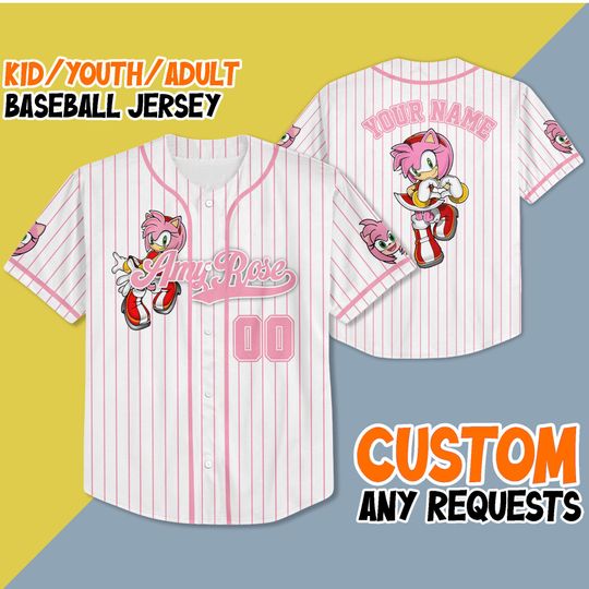 Discover Custom The Hedgehog Amy Rose Baseball Jersey, Personalized Amy Rose Baseball Jersey, Sonic Party Jersey, Sonic Birthday Gift