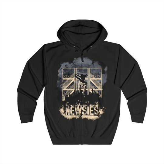 Discover Newsies Disney Musical Zip Up Hoodie - Unisex Full Zip Hoodie, Music Lover Gift, Broadway Fan Apparel, Theatre Merchandise