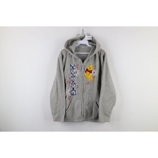 90s Disney Womens Medium Winnie the Pooh Fleece Half Zip Hoodie Gray, Vintage Disney Fleece Hoodie, 1990s Winnie the Pooh Fleece Sweatshirt