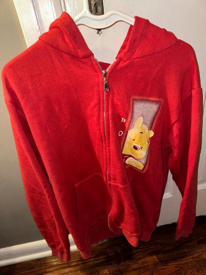 Vintage Disney Winnie The Pooh Red Zip Up Hoodie Size Large
