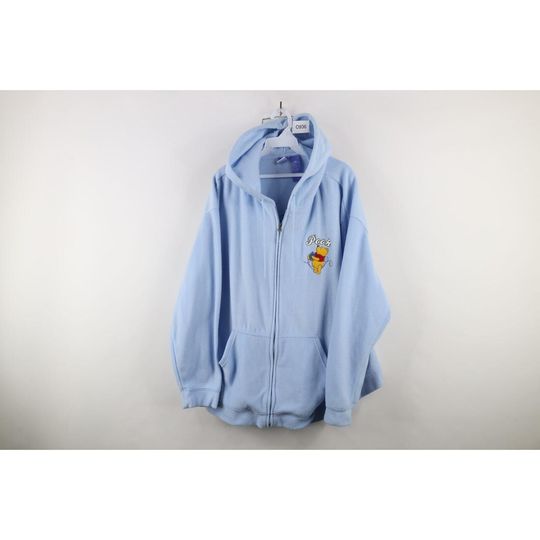 90s Disney Womens 3X Winnie the Pooh Fleece Full Zip Hoodie Carolina Blue, Vintage Disney Winnie the Pooh Hoodie, 1990s Disney Fleece Hoodie