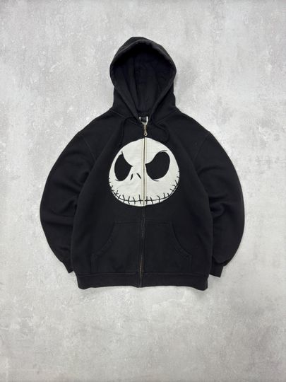 Vintage Y2K Disney The Nightmare Before Christmas Jack Zip Hoodie 00s No Fear