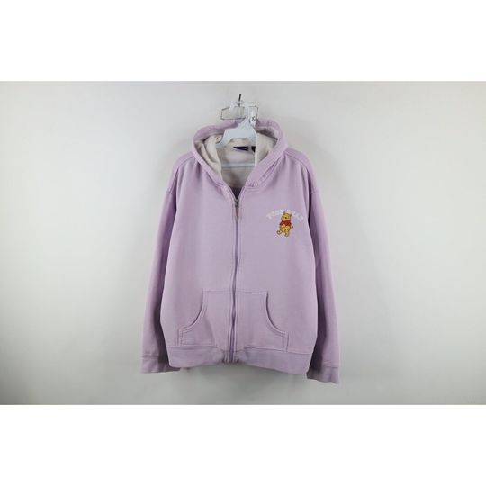 90s Disney Womens XL Distressed Winnie the Pooh Full Zip Hoodie Purple, Vintage Winnie the Pooh Hoodie, 1990s Fleece Hoodie, Disney Hoodie