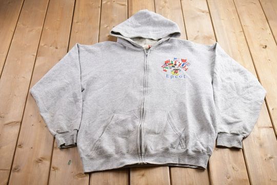 Vintage 1990s Disney Epcot Center Mickey Mouse Zip Up Hoodie / Vintage Sweatshirt / Vintage Disney / Mickey / Epcot Vintage / Made In USA