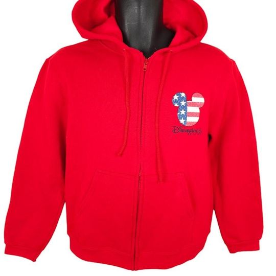 Vintage Disneyland Sweatshirt Hoodie Womens Size Medium Red 90s Y2K Mickey Mouse Full Zip Made In USA