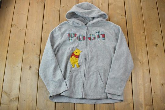 Vintage 1990s Pooh Bear Full Zip Fleece Disney Hoodie / Vintage Sweatshirt / Vintage Disney / Mickey / Embroidered / Made In USA