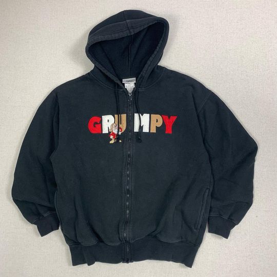 Vintage Black Grump The Seven Dwarves Disney Full Zip Hoodie Sweater