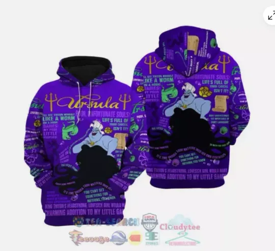 Evil Ursula Punk Words Pattern Disney 3D HOODIE HALLOWEEN GIFT BEST PRICE