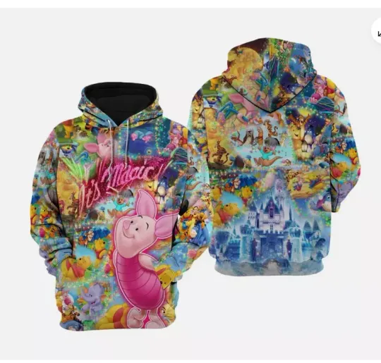 Piglet Pooh Tigger Eeyore Castle Disney 3D HOODIE HALLOWEEN GIFT CHRISTMAS GIFT