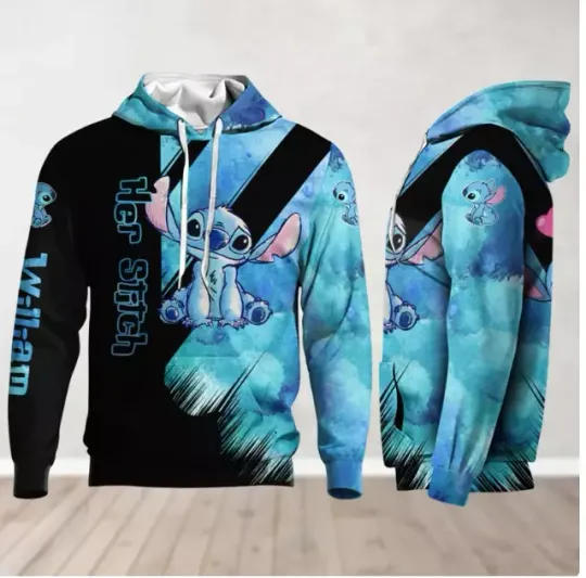 Discover Custom Disney Stitch And Angel Couple BLUE 3D HOODIE HALLOWEEN GIFT BEST PRICE