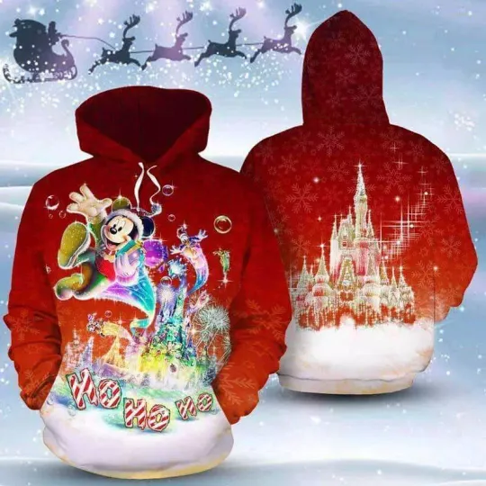 Discover Magic Castle Mickey Mouse Ho Ho Ho Merry Christmas 3D HOODIE Best Price Us Size