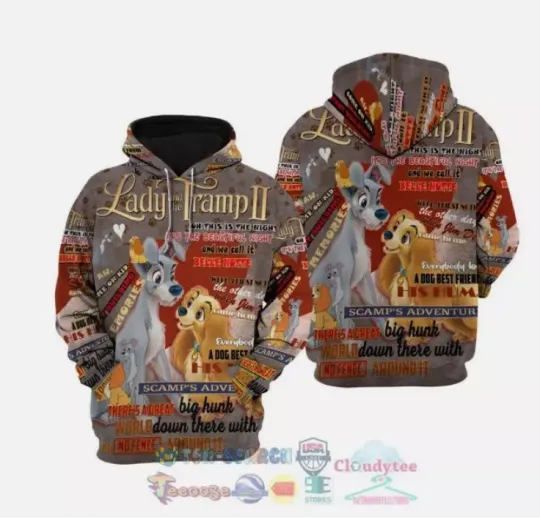 Discover Lady And The Tramp Ii Punk Words Pattern Disney Quotes 3D HOODIE HALLOWEEN GIFT