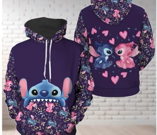 Stitch And Angel Couple Hoodie, Disney Stitch Hoodie 3d - all printed