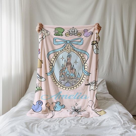 Discover Custom Name Walt Disney Castle Blanket, Coquette Bows Disney Throws, Baby Girl Gifts, Disney Family Castle gift, Magic kingdom Castle Throw