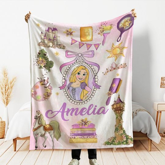 Personalized Coquette Bows Rapunzel Blanket, Watercolor Frame Coquette Bows Disney Princess Shirt, WDW Birthday Girl Blanket, Tangled Throw