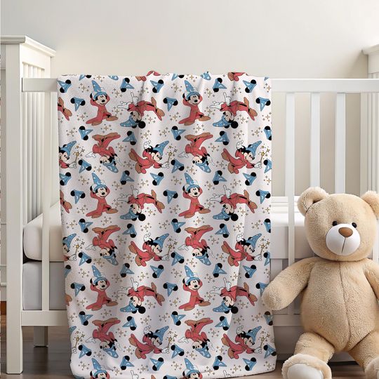 Sorcerer Mickey Sherpa Blanket, Toddler Blanket, Customizable Baby Blanket, Disney Home Decor, Disney Blanket for Kids, Baby Shower Gift
