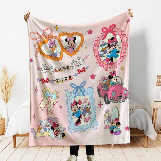 Personalized Minnie And Daisy Coquette Bow Blanket, WDW Disneyland Girls Throw, Daisy Duck And Minnie Mouse Blanket, Disney Besties gift