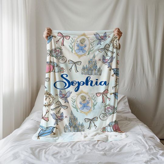 Coquette Princess Cinde Personalized Blanket, Custom Name gift, Disney Princess Blanket, Cinde Bows Throw, Bibbidi Bobbidi Boo
