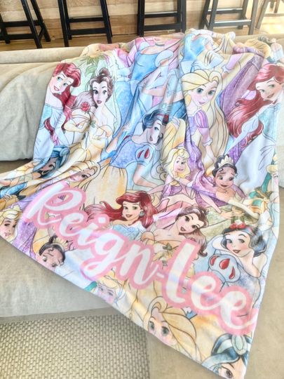 Discover Princess Girl Gift Personalized Blanket idea Custom Bedroom Decor Girly Gift ideas Christmas Travel Blanket Vacation Cinde Ariel Belle