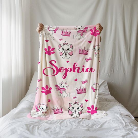 Coquette Marie Aristocats Personalized Blanket, Custom Name Disney Cat Blanket, Disney Bows Blanket, Marie Cat Throw, Birthday Girls Gift