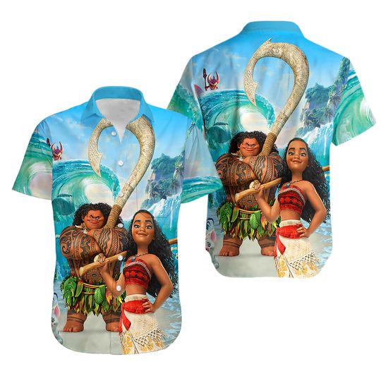 Moana Hawaiian Shirt, Moana Maui Beach Summer Shirt, Moana Button Down Shirt, Comfortable Short Sleeves