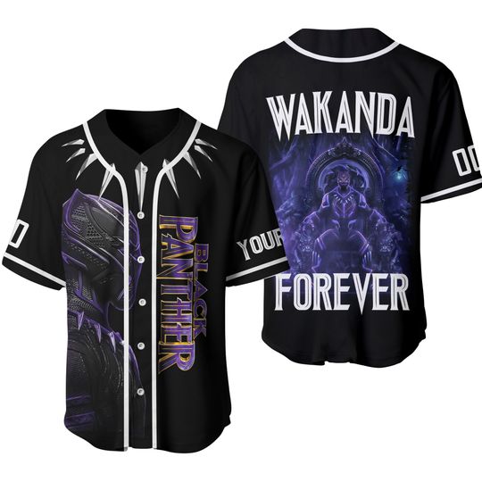Black Panther Marvel Avengers Wakanda Forever Baseball Shirt Jersey