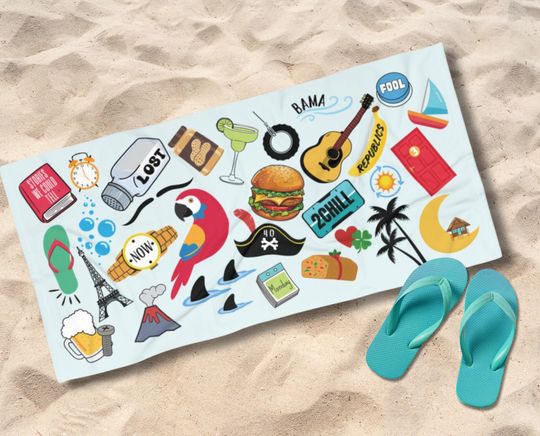 Jimmy Buffett Song Lyrics Beach Towel, Parrot Head Pool Towel, Buffett Fan Gift, Funny Song Titles Home Decor, Buffett Music Songs Unisex