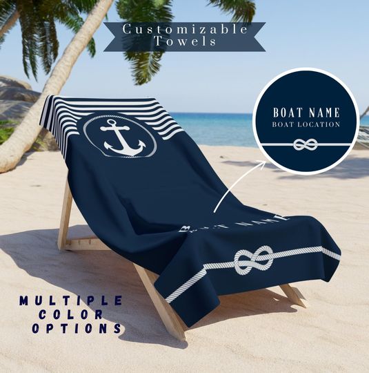 Discover Personalized Anchor Boat Towel | Custom Boat Luxury Beach Towel | Custom Boat Nautical Gift | Boat Accessory | Cruise Towel | Gift for Boat