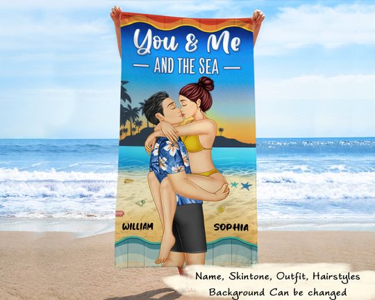 You And Me And The Sea-Birthday,Loving,Anniversary,Travel Gift For Spouse,Husband,Wife,Couple,Boyfriend,Girlfriend-Personalized Beach Towel