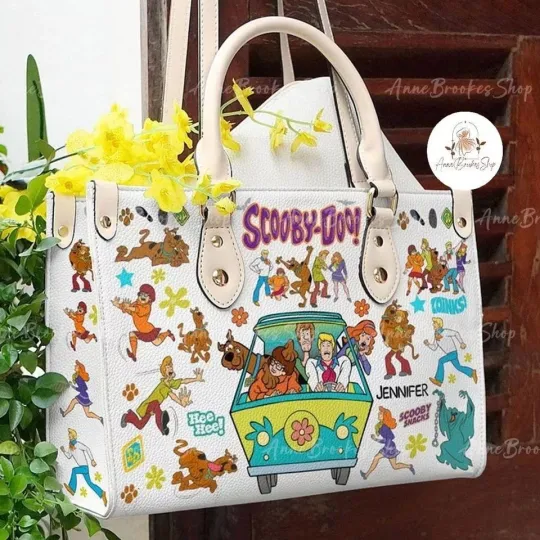 Personalized Scooby Doo Dog Leather Handbag, Scooby Doo Lovers Leather Bag Gift