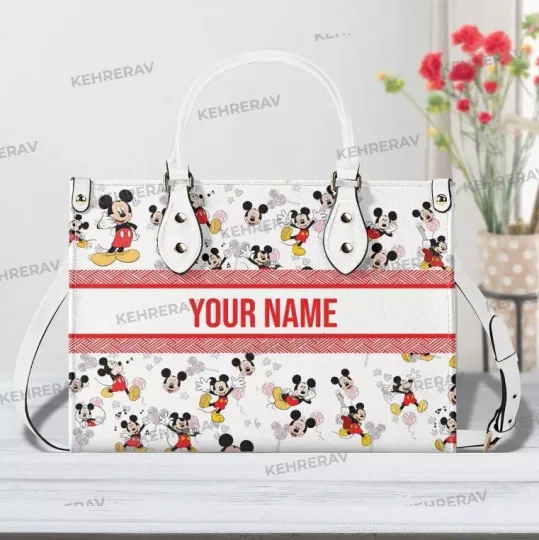 Personalized Mickey Mouse Ears Leather Handbag, Mickey Mouse Lovers Gift