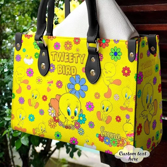 Personalized Tweety Bird Leather Handbag, Tweety Bird Looney Tunes Leather Bag